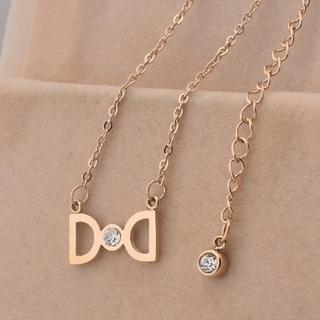 【米蘭精品】玫瑰金鑲鑽項鍊(精美蝴蝶結時尚流行飾品情人節生日禮物71x35)