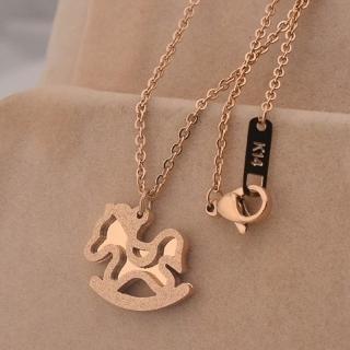 【米蘭精品】玫瑰金項鍊吊墜子(可愛磨砂小馬流行飾品情人節生日禮物71x51)
