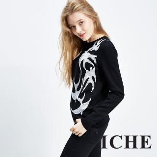 【ICHE 衣哲】百搭黑白抽象印花羊毛針織上衣