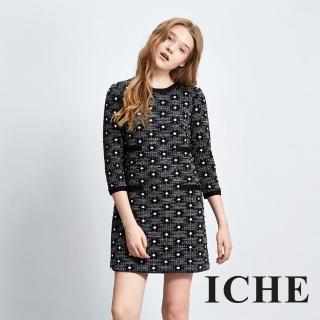 【ICHE 衣哲】3D立體蕾絲雕花七分袖洋裝