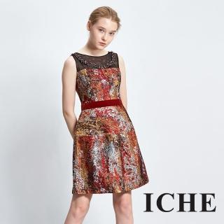 【ICHE 衣哲】3D立體提花高級訂製感紅禮服洋裝