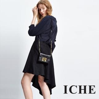 【ICHE 衣哲】百搭素面不規則黑造型長裙