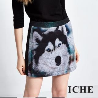 【ICHE 衣哲】狗圖印花造型A字短裙