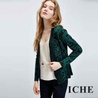 【ICHE 衣哲】蕾絲圖紋印花羊毛針織外套