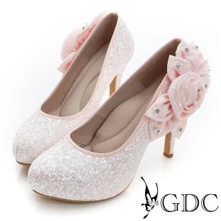 【GDC】幸福婚鞋-立體花朵造型亮片真皮高跟鞋-粉色(617142)