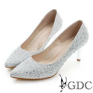 【GDC】幸福婚鞋-色彩水鑽尖頭真皮中跟鞋-銀色(517130)