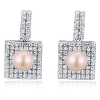 【米蘭精品】珍珠耳環流行銀飾品(方塊大方精緻質感母親節生日情人節禮物73ah45)