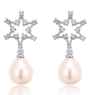 【米蘭精品】珍珠耳環流行銀飾品(星鑲鑽優雅高貴時尚母親節生日情人節禮物73ah60)