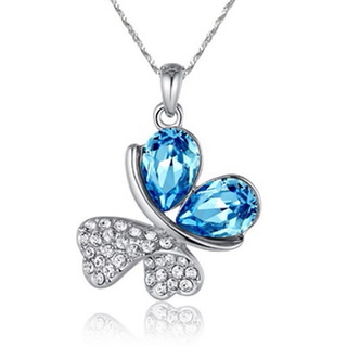 【米蘭精品】項鍊水晶流行飾品(鑲鑽閃耀優美蝶戀花母親節情人節生日禮物2色73aj126)