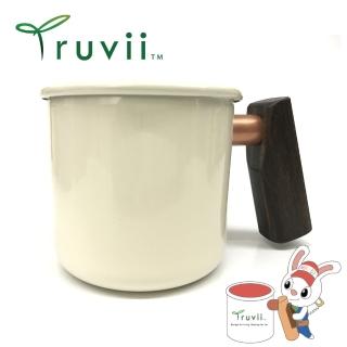 【Truvii】月光白黑檀木柄琺瑯杯 400ml