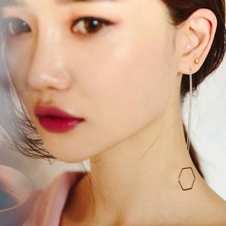 【梨花HaNA】韓國女明星配戴個性六角型框耳線耳環銀色