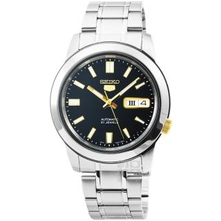 【SEIKO】精工5號機械鋼帶腕錶-黑面金刻度(SNKK17K1)
