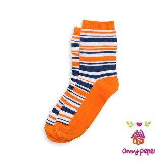【annypepe】兒童純棉短襪-橘藍白條紋款