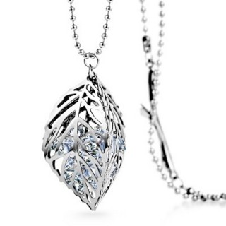 【米蘭精品】鑲鑽毛衣鍊項鍊(優雅鏤空樹葉造型母親節情人節生日禮物3色73fv46)