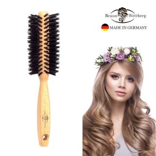 【德國BRAUN WETTBURG 珀薇】48MM FSC原木黑豚鬃熱塑捲髮梳(輕鬆完成專業蓬髮捲髮造型)