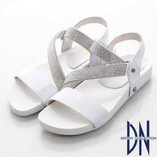 【DN】時尚耀眼 水鑽交叉曲線涼鞋(白)