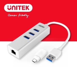 【UNITEK Type-C+A 3埠USB3.0 HUB有線網卡】Y-3083B