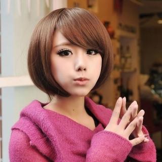 【米蘭精品】女假髮整頂假髮短假髮(清純可愛斜瀏海學生頭潮流美髮用品穿搭配件3色66ag35)