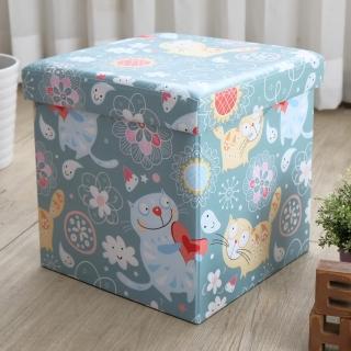 【EASY HOME】繽紛耐重摺疊收納椅凳(露西貓)