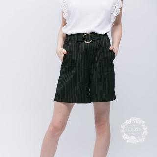 【EIIZO】條紋彈性百搭短褲(黑)