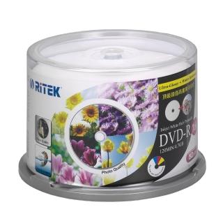 【錸德 Ritek】DVD-R 4.7GB 16X 頂級鏡面相片防水可列印式光碟(5760dpi/防水抗溼 X 50P布丁桶)