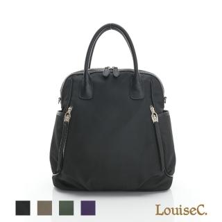 【LouiseC.】多功能後背包-尼龍+牛皮-黑色(04N37-0043A05)