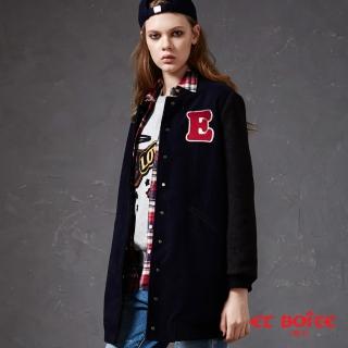 【BLUE WAY】貼標棒球長版毛呢外套