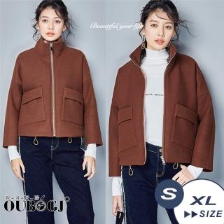 【OUBOGJ 歐帛】短款毛呢立領外套(短大衣)