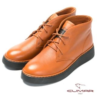 【CUMAR】嚴選真皮-舒適厚底綁帶短靴(棕色)