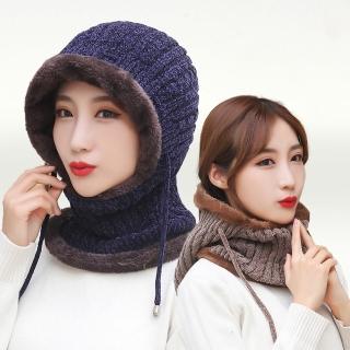 【I.Dear】男女保暖加厚刷毛針織套頭圍脖帽(4色)