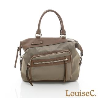 【LouiseC.】個性多功能後背包-尼龍+牛皮-卡其色(04Z36-0059A06)