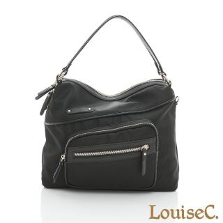 【LouiseC.】立體口袋肩背包-尼龍+牛皮-黑色(02Z36-0060A05)