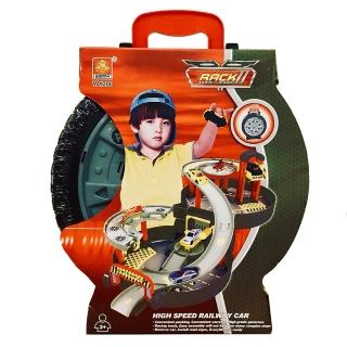 【GCT玩具嚴選】手提環形賽車場(模型車 停車場 手提輪胎 手動DIY組合 免電池 益智玩具)