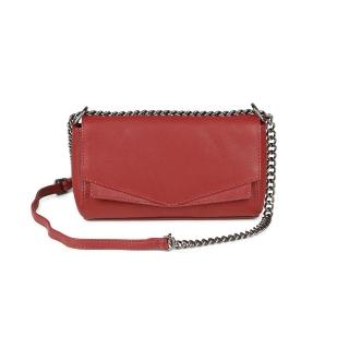 【MARKBERG】Cora 丹麥手工牛皮率性鍊帶寬箭肩揹包 斜背包/側揹包(輕辣紅)