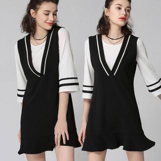 【麗質達人】5592上衣+荷葉邊下擺兩件洋裝(L-5XL)