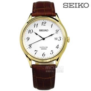 【SEIKO 精工】雅緻簡約防水真皮手錶 白x金框x咖啡 40mm(7N42-0FW0K.SGEH78P1)
