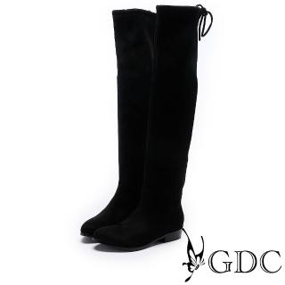 【GDC】秋冬基本款後綁帶布面過膝膝上長靴-黑色(728586)