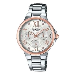 【CASIO 卡西歐】三眼女錶 不鏽鋼錶帶 銀 防水50米 藍寶石玻璃鏡面(SHE-3511SG-7A)