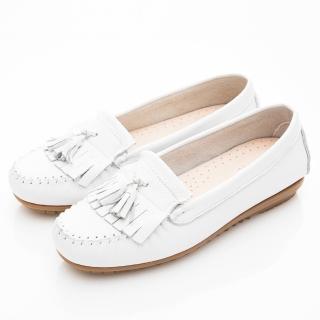 【GMS】MIT系列-極好穿軟Q牛皮流蘇莫卡辛鞋(白色)