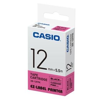 【CASIO 卡西歐】標籤機專用特殊色帶-12mm瑩光粉底黑字(XR-12FPK1)