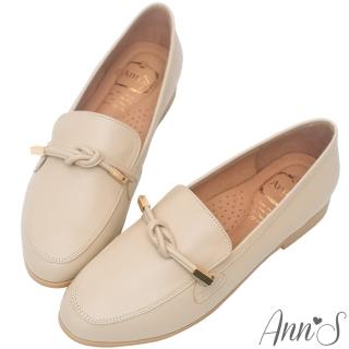 【Ann’S】知性文藝-雙結柔軟綿羊皮紳士平底鞋-版型偏大(杏)
