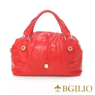 【義大利BGilio】都會經典義大利蜡感牛皮波士頓手提包-紅色(1089.002-01)