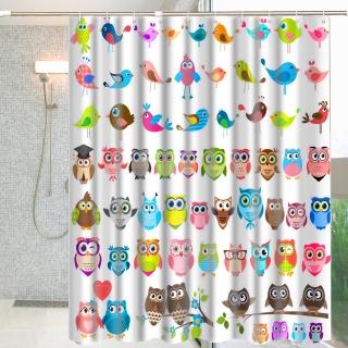 繽紛防潑水浴簾+伸縮桿(貓頭鷹)