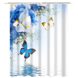 繽紛防潑水浴簾+伸縮桿(花蝶戀)
