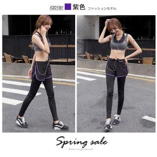 【KISSDIAMOND】日系假兩件9分高彈力瑜珈運動褲(冰絲/涼感/防走光/修身/運動/路跑/瑜珈/現貨)