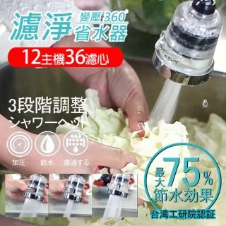 【神膚奇肌】360度增壓濾淨省水器可替換式濾芯1主機+3濾芯12組-團(12主機+36濾芯)
