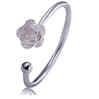 【I-Shine】花開富貴-立體梅花造型開口鍍銀手鐲手環(花開富貴)