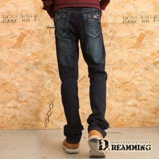 【Dreamming】率性皮標刷白伸縮修身直筒牛仔褲