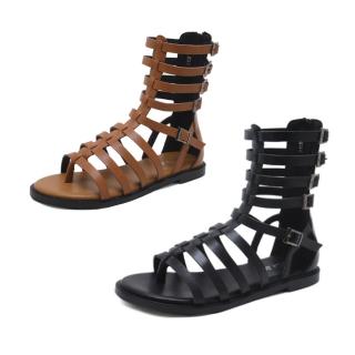 【Sp house】羅馬尋奇平底短筒露指羅馬鞋(黑色全尺碼)