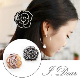 【I.Dear】日韓髮飾-美麗新娘玫瑰水鑽水晶大髮夾髮抓(2色)